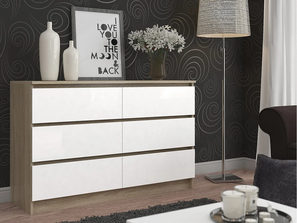 Cassettiera AKORD K120 Sonoma Quercia 120 cm 6 cassetti inserto frontale Bianco 120x40x77 cm