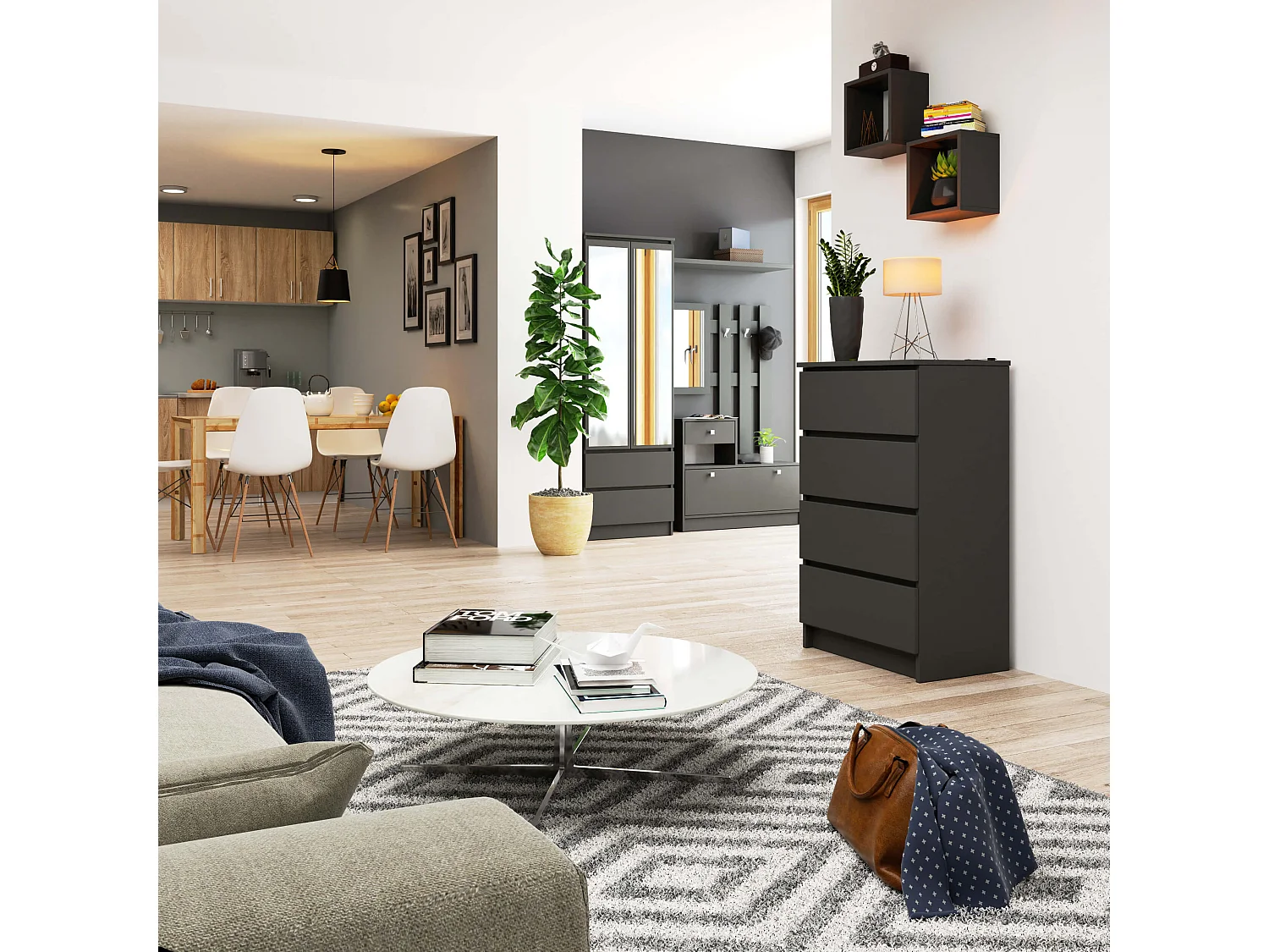 Commode AKORD K60 Gris Graphite 60 cm 4 tiroirs façade Gris Graphite 60x40x99 cm