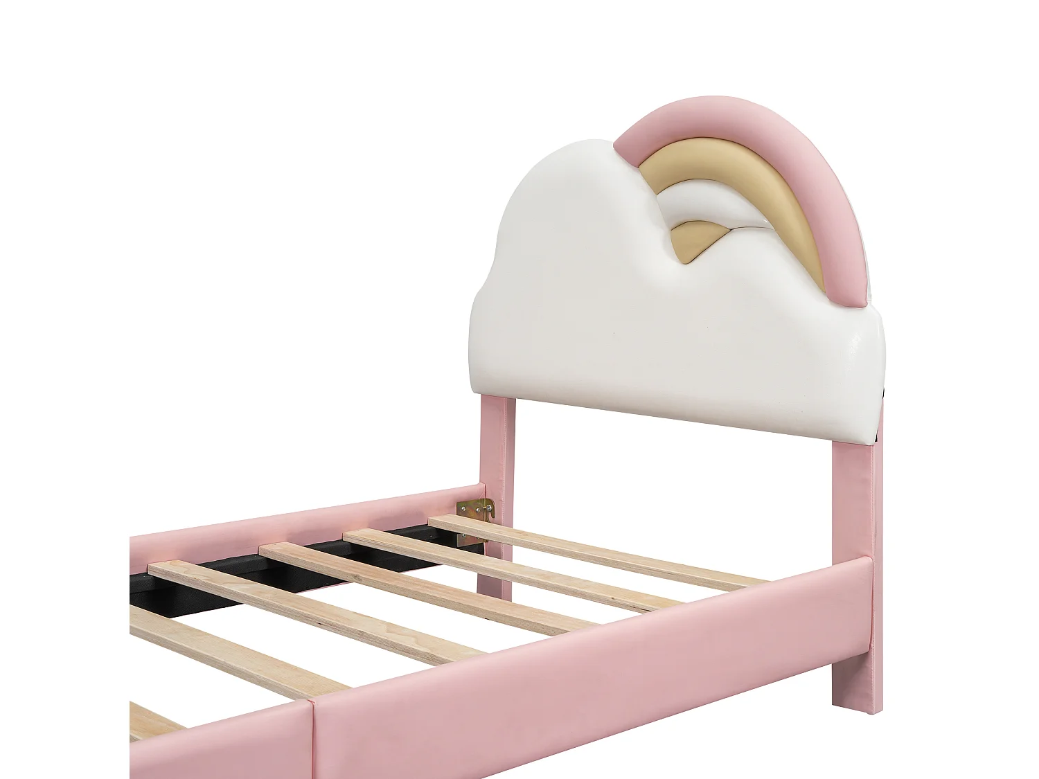 Lit simple en similicuir - 90x200cm - avec sommier à lattes en bois - Rose