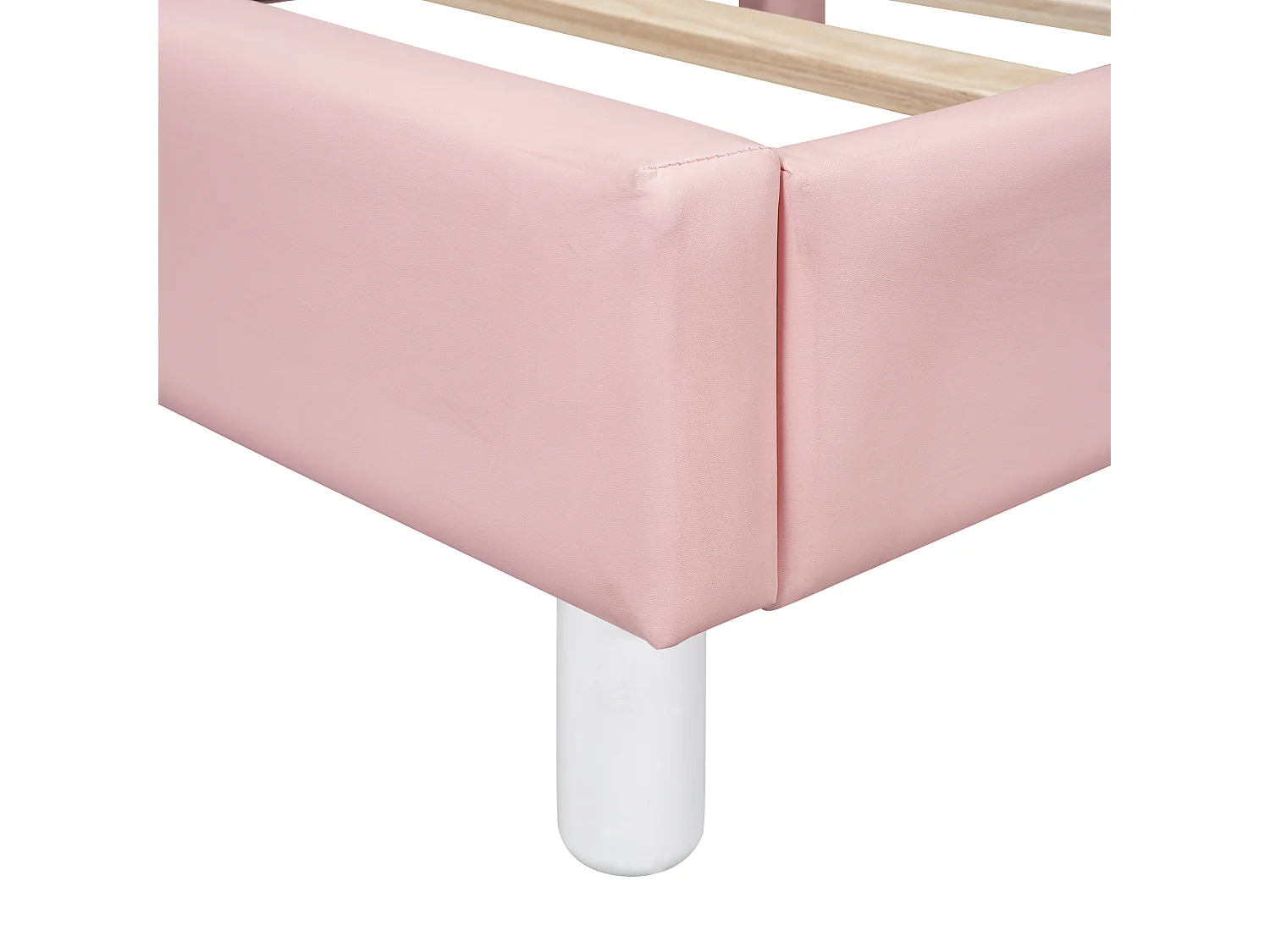 Lit simple en similicuir - 90x200cm - avec sommier à lattes en bois - Rose