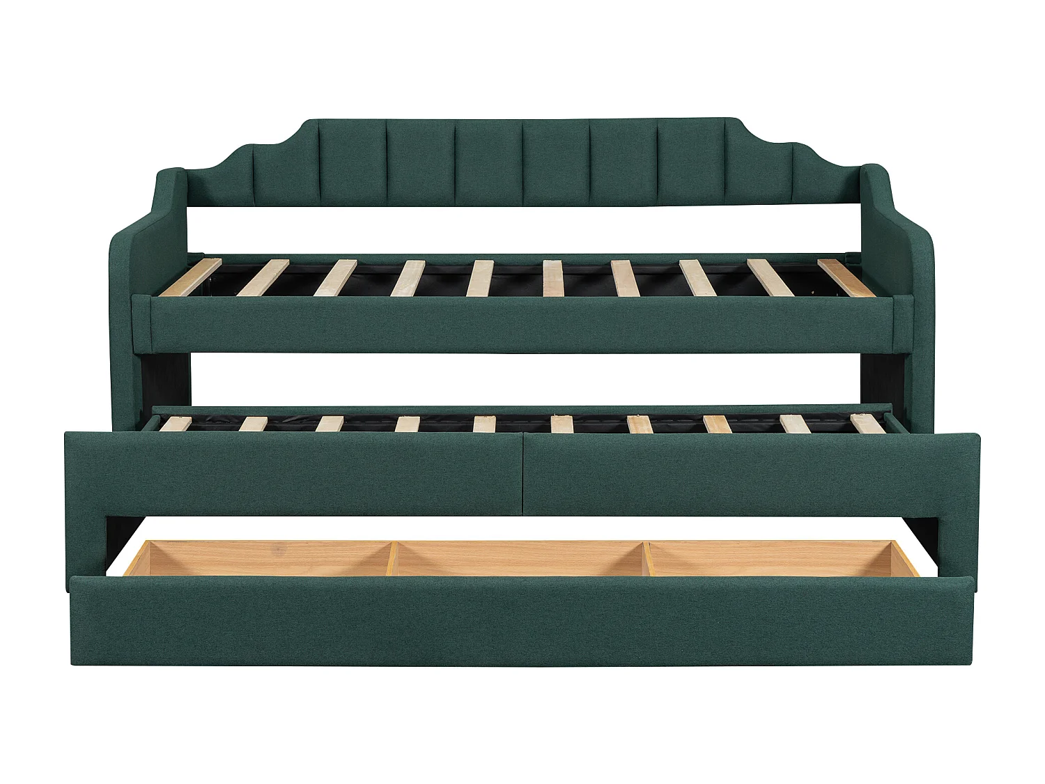 Slaapbank met laden bekleed met linnen - 90x200cm + 90x190cm - Dennengroen