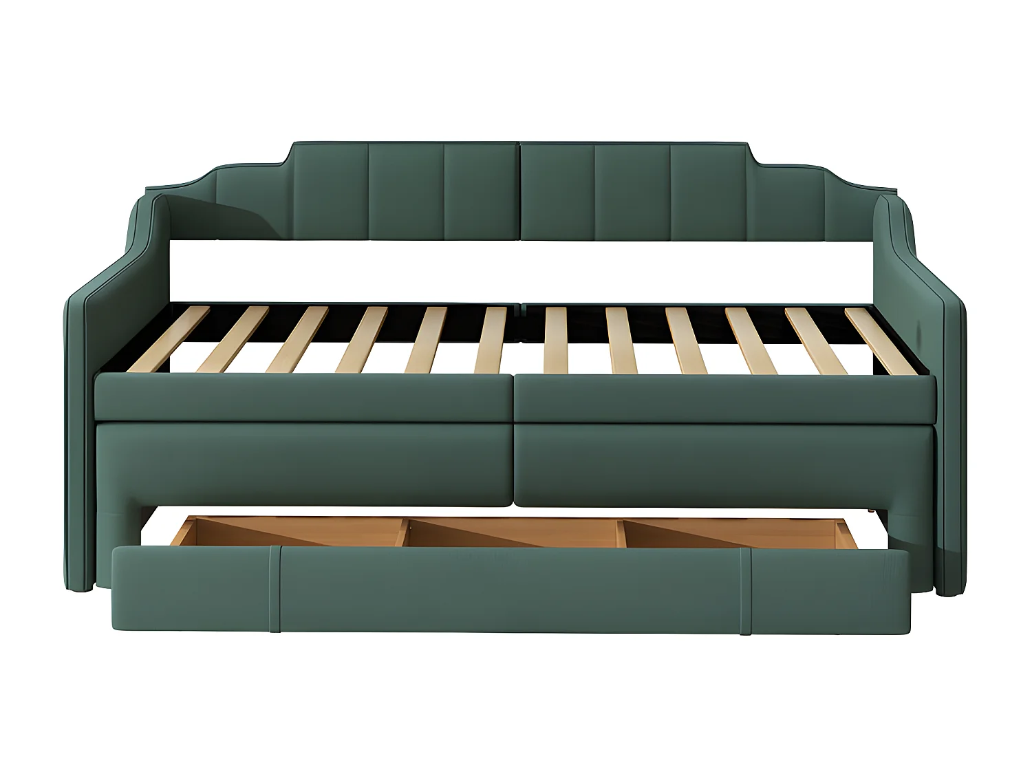 Slaapbank met laden bekleed met linnen - 90x200cm + 90x190cm - Dennengroen