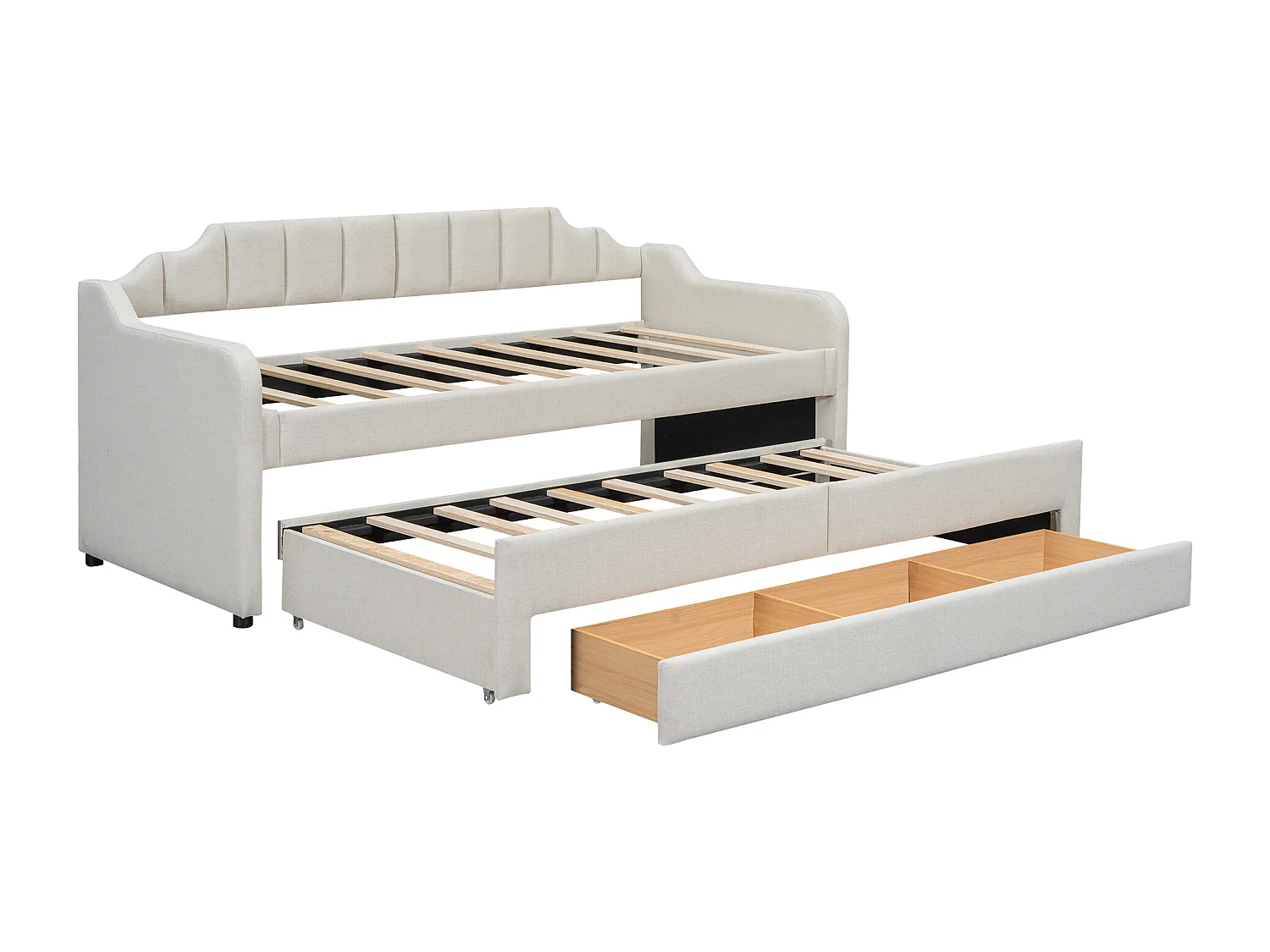 Slaapbank met laden bekleed met linnen - 90x200cm + 90x190cm - Beige