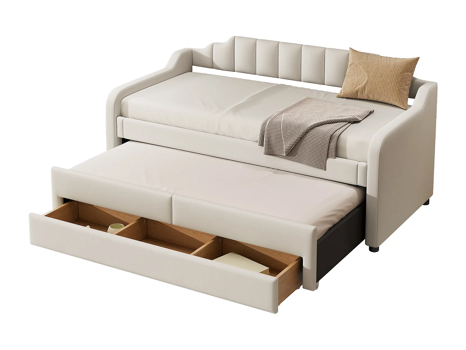 Slaapbank met laden bekleed met linnen - 90x200cm + 90x190cm - Beige