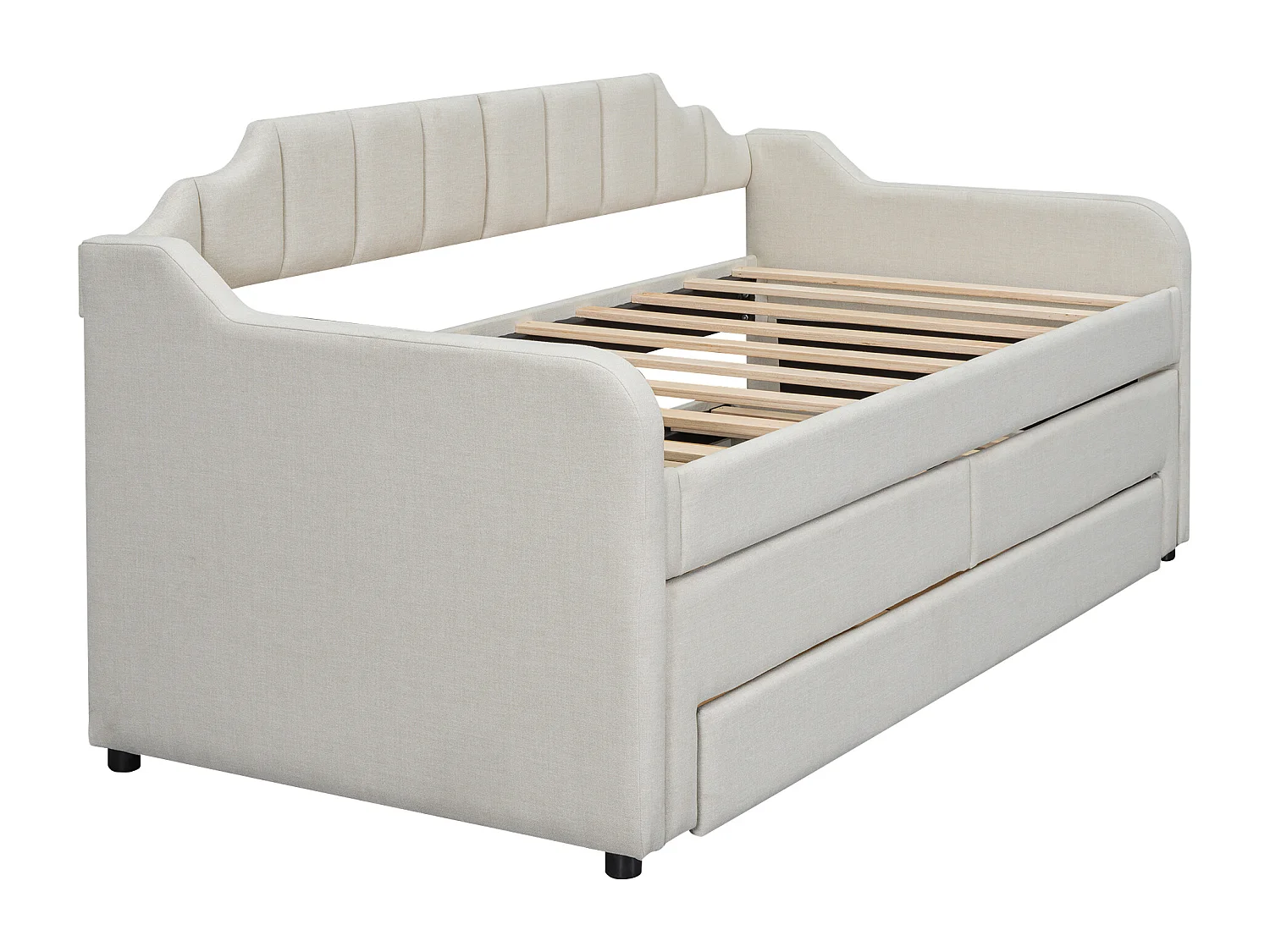 Slaapbank met laden bekleed met linnen - 90x200cm + 90x190cm - Beige