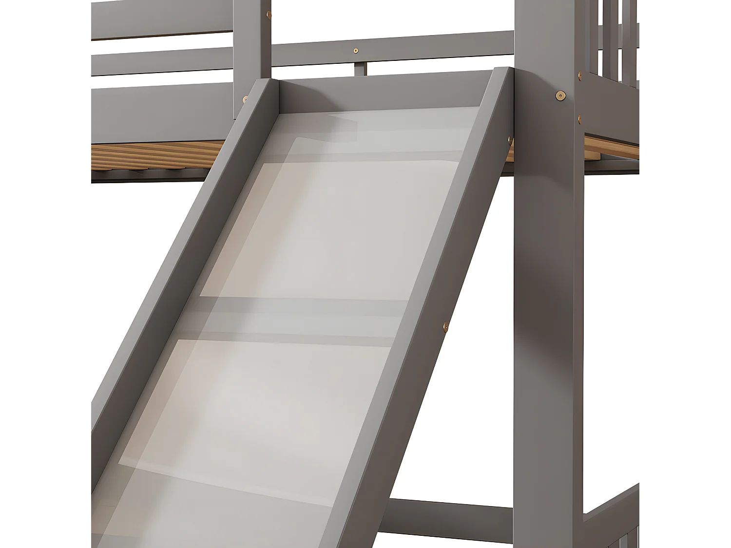 Lit superposé pour enfant 140x200cm - avec escalier de rangement et toboggan - Gris