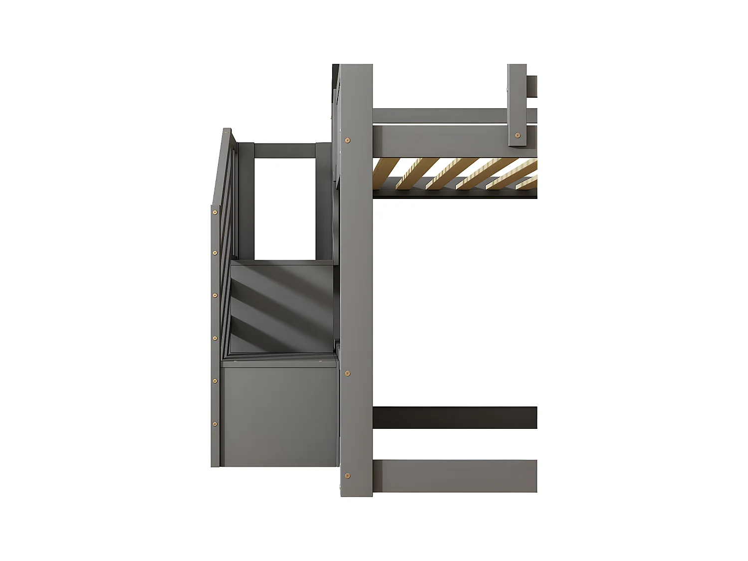 Lit superposé pour enfant 140x200cm - avec escalier de rangement et toboggan - Gris