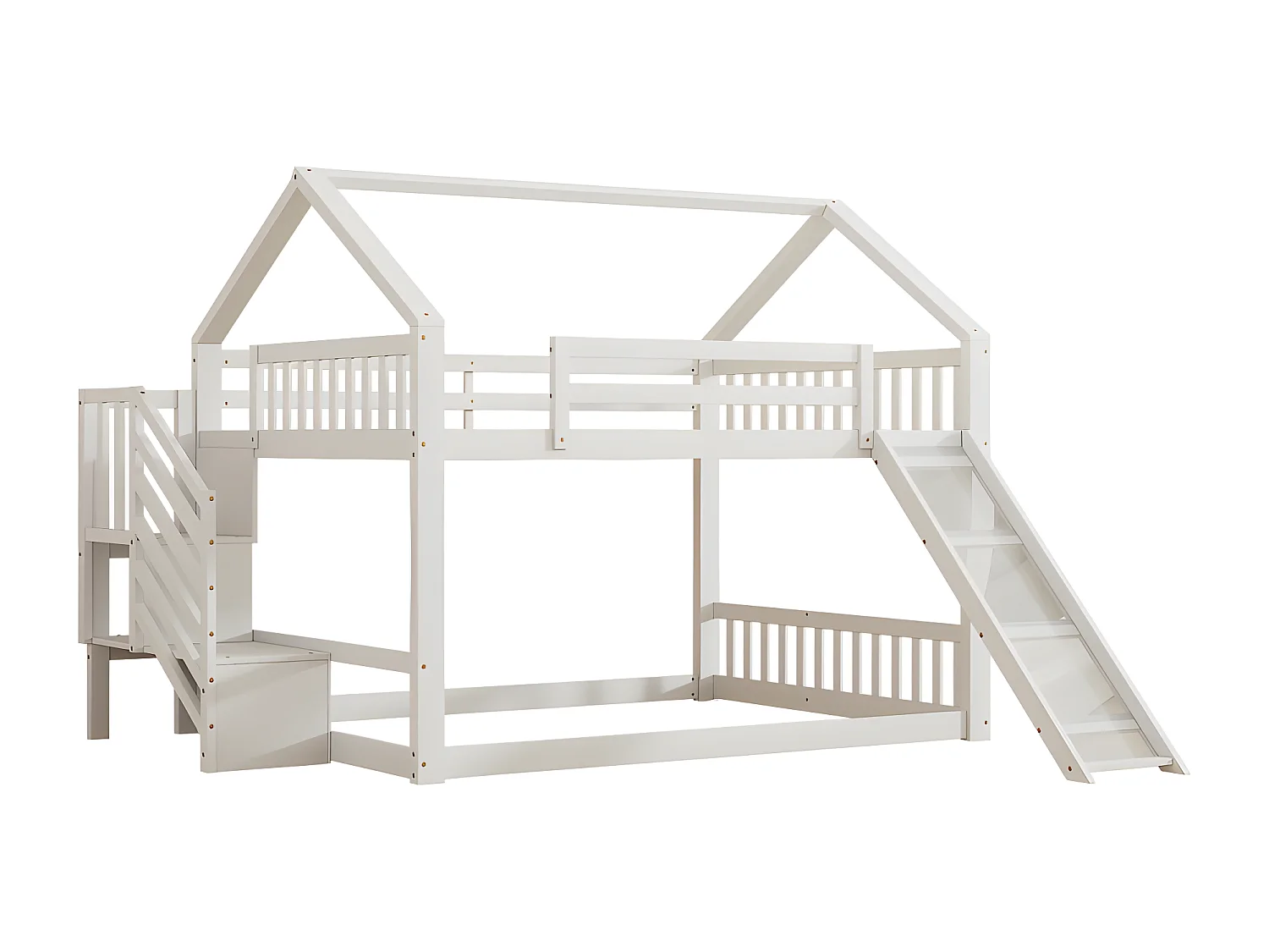 Stapelbed voor kinderen 140x200cm - met opbergtrap en glijbaan - Wit