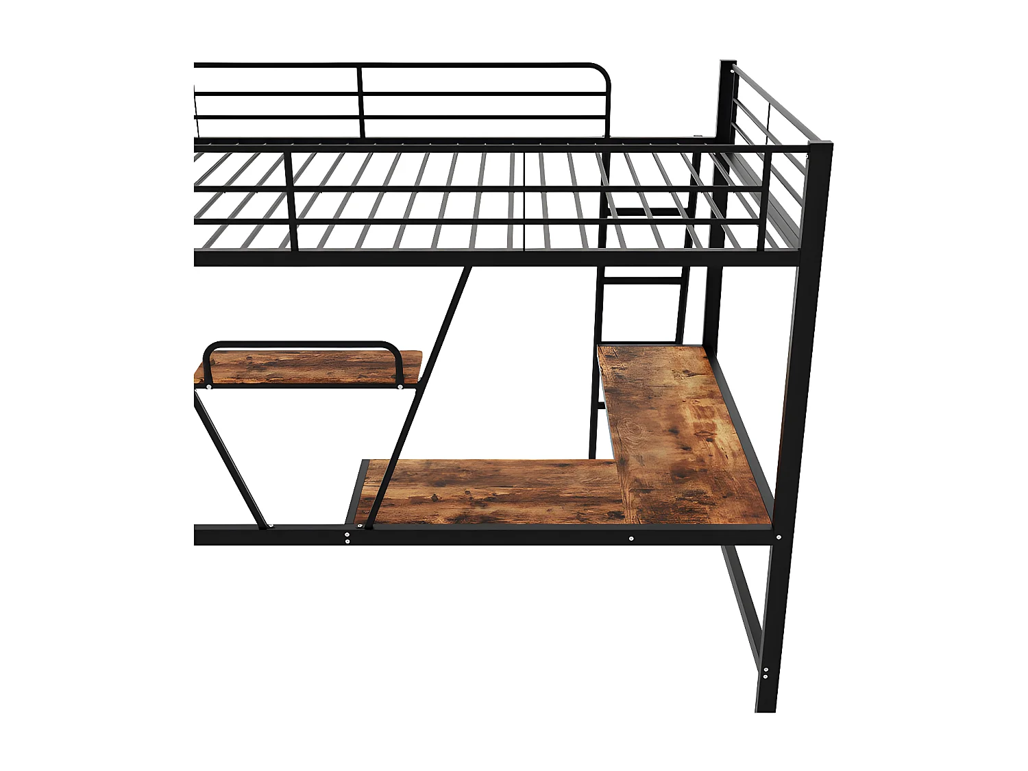 IJzeren tussenbed - 90x200cm - met hoekbureau en plank - Zwart