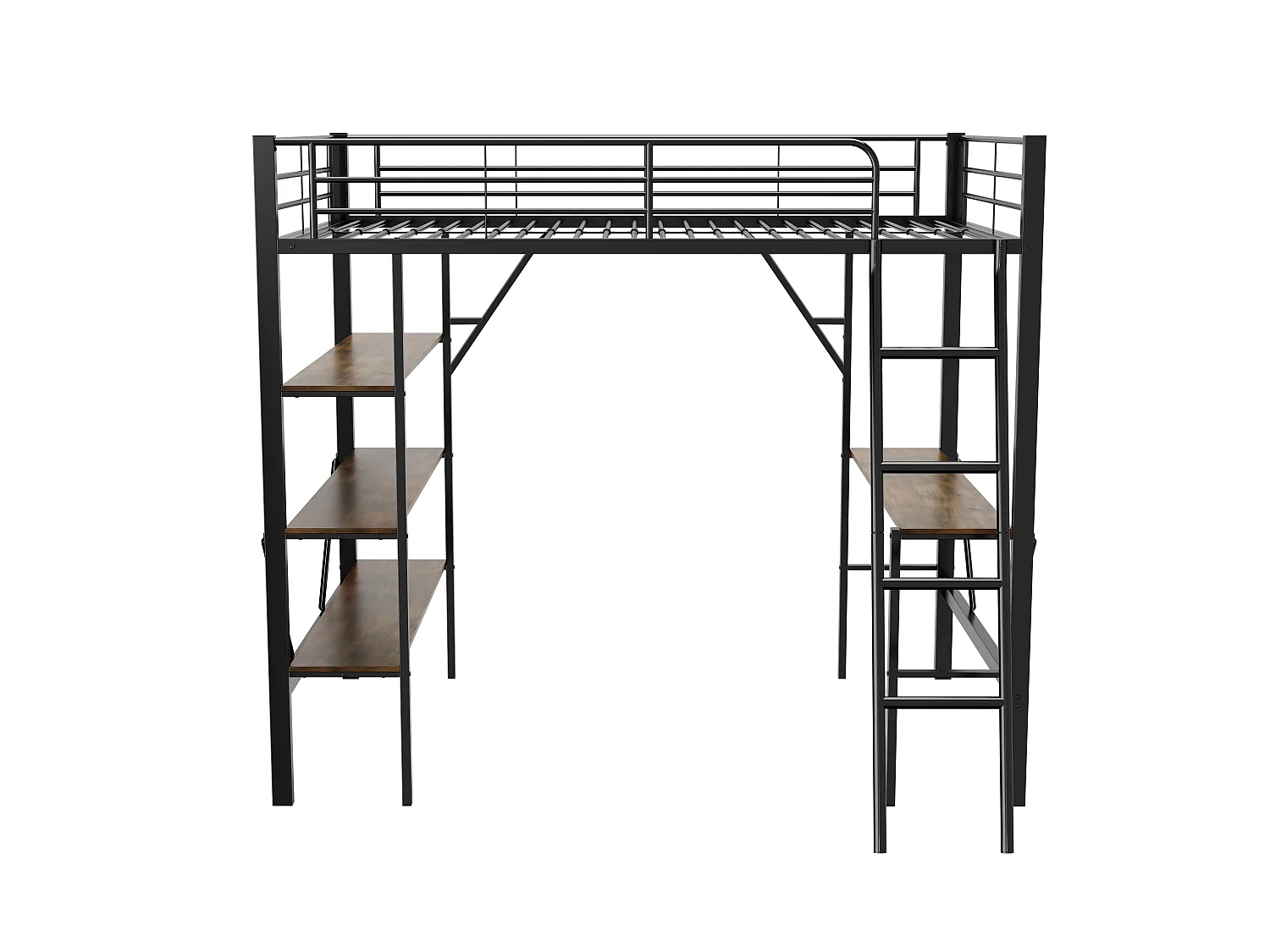 Lit mezzanine en fer - 90x200cm - avec bureau et 3 étagères - Noir