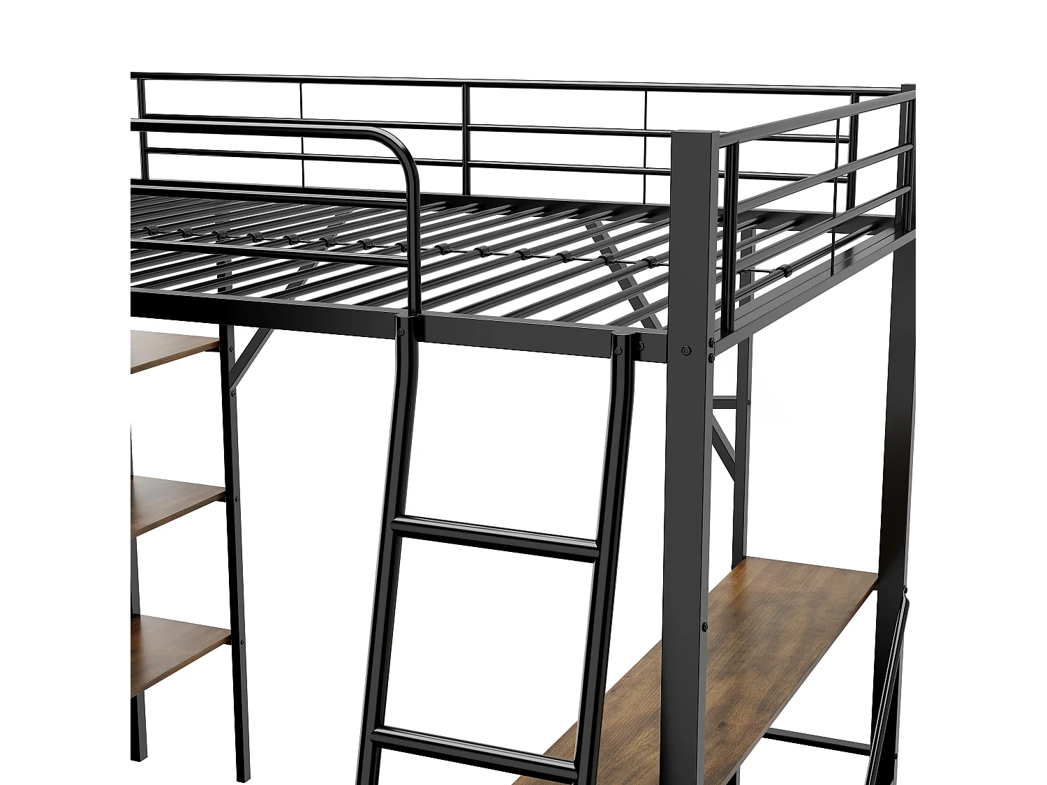 Lit mezzanine en fer - 90x200cm - avec bureau et 3 étagères - Noir