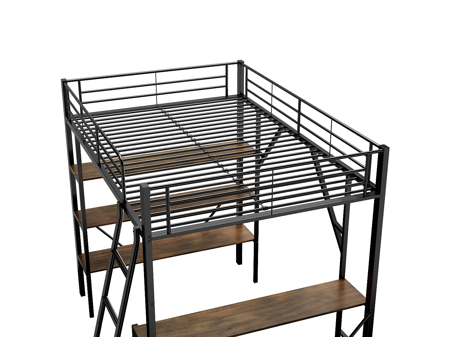 Lit mezzanine en fer - 90x200cm - avec bureau et 3 étagères - Noir