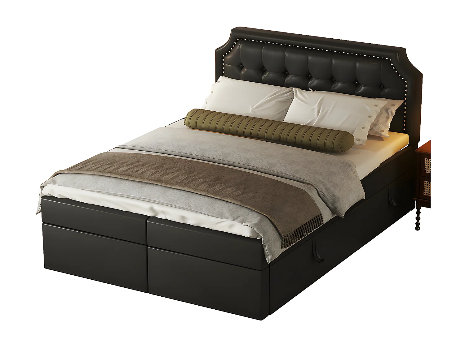 Cama contenedor 140x200cm acolchada en símil piel - abierta por ambos lados - Negro