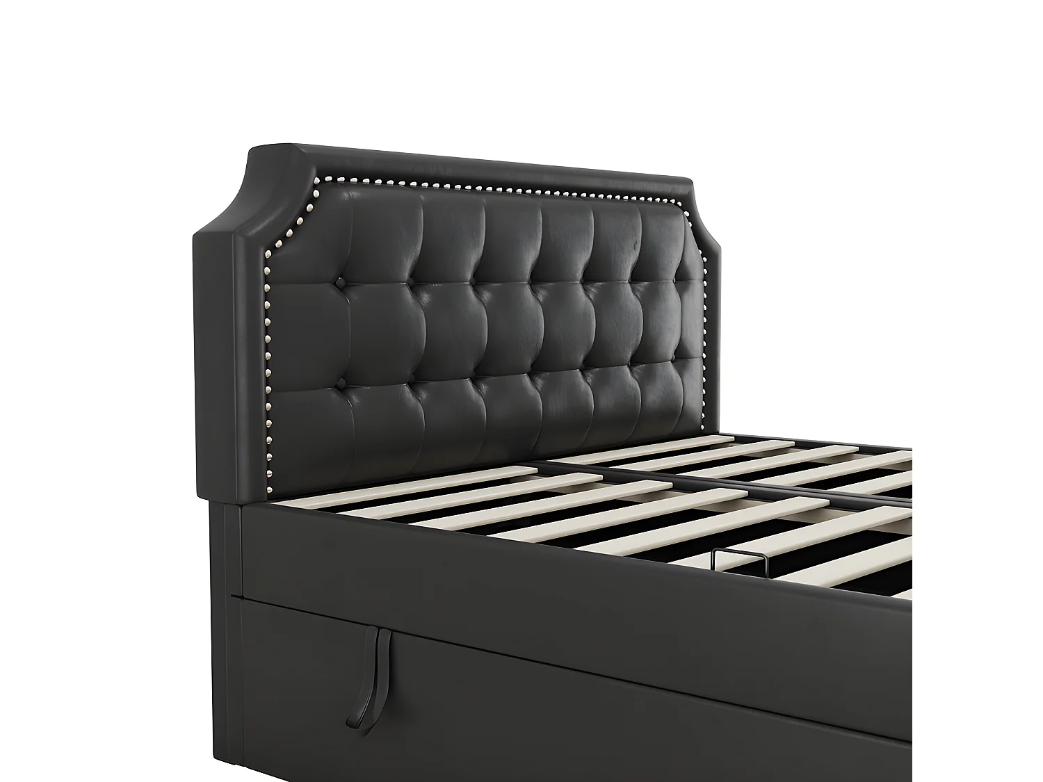 Cama contenedor 140x200cm acolchada en símil piel - abierta por ambos lados - Negro