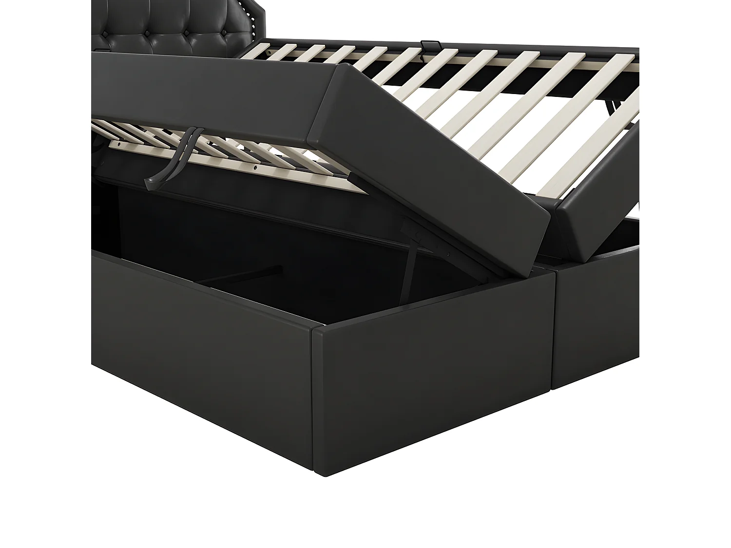 Cama contenedor 140x200cm acolchada en símil piel - abierta por ambos lados - Negro