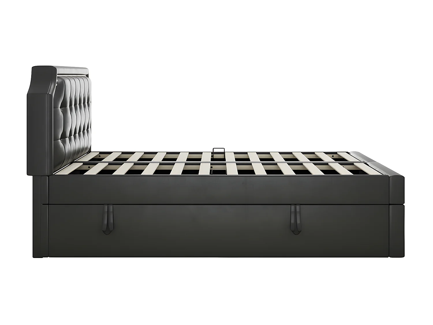 Cama contenedor 140x200cm acolchada en símil piel - abierta por ambos lados - Negro