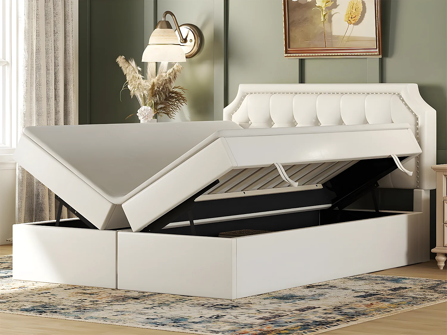 Opbergbed 140x200cm bekleed met kunstleer - aan beide zijden open - Wit