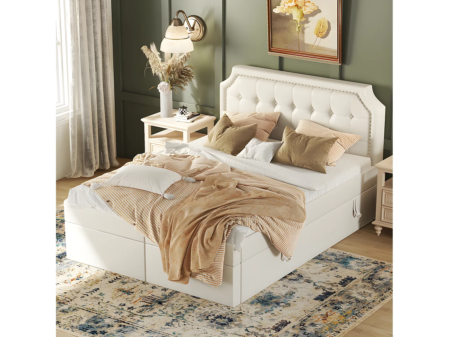 Opbergbed 140x200cm bekleed met kunstleer - aan beide zijden open - Wit