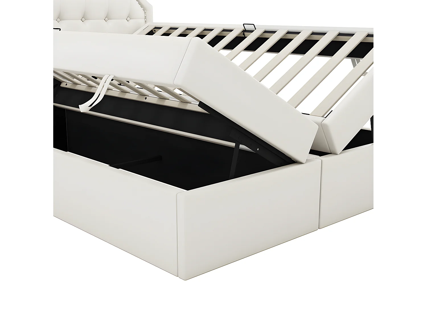 Opbergbed 140x200cm bekleed met kunstleer - aan beide zijden open - Wit