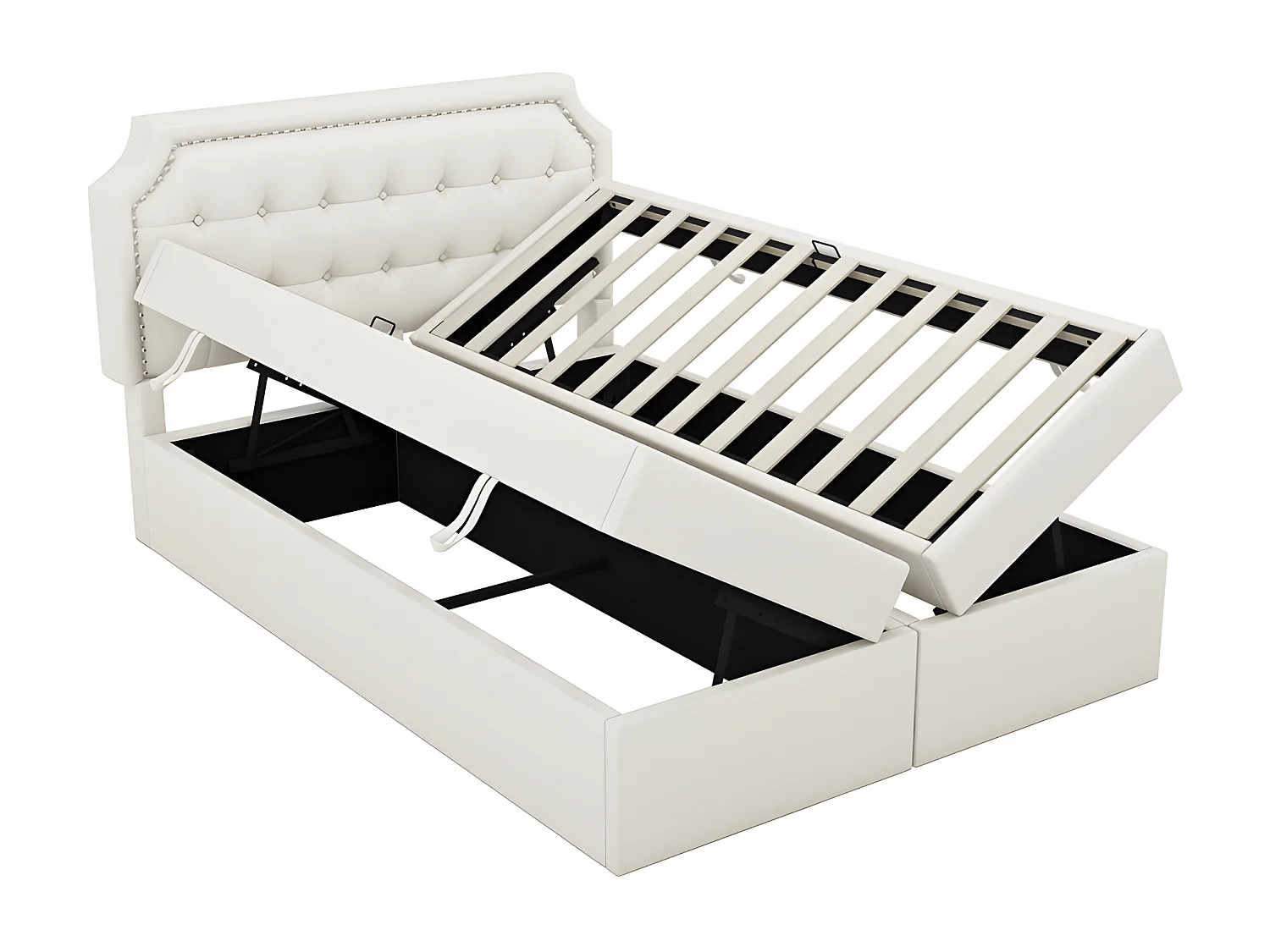 Opbergbed 140x200cm bekleed met kunstleer - aan beide zijden open - Wit