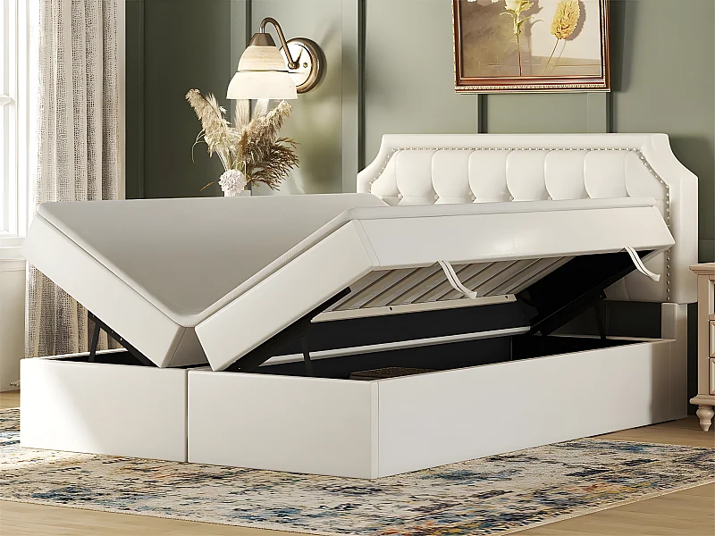 Opbergbed 140x200cm bekleed met kunstleer - aan beide zijden open - Wit