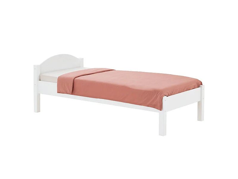 Lit simple 90x200 cm en bois massif blanc SORAJA, lit 1 place pour enfant ou adulte