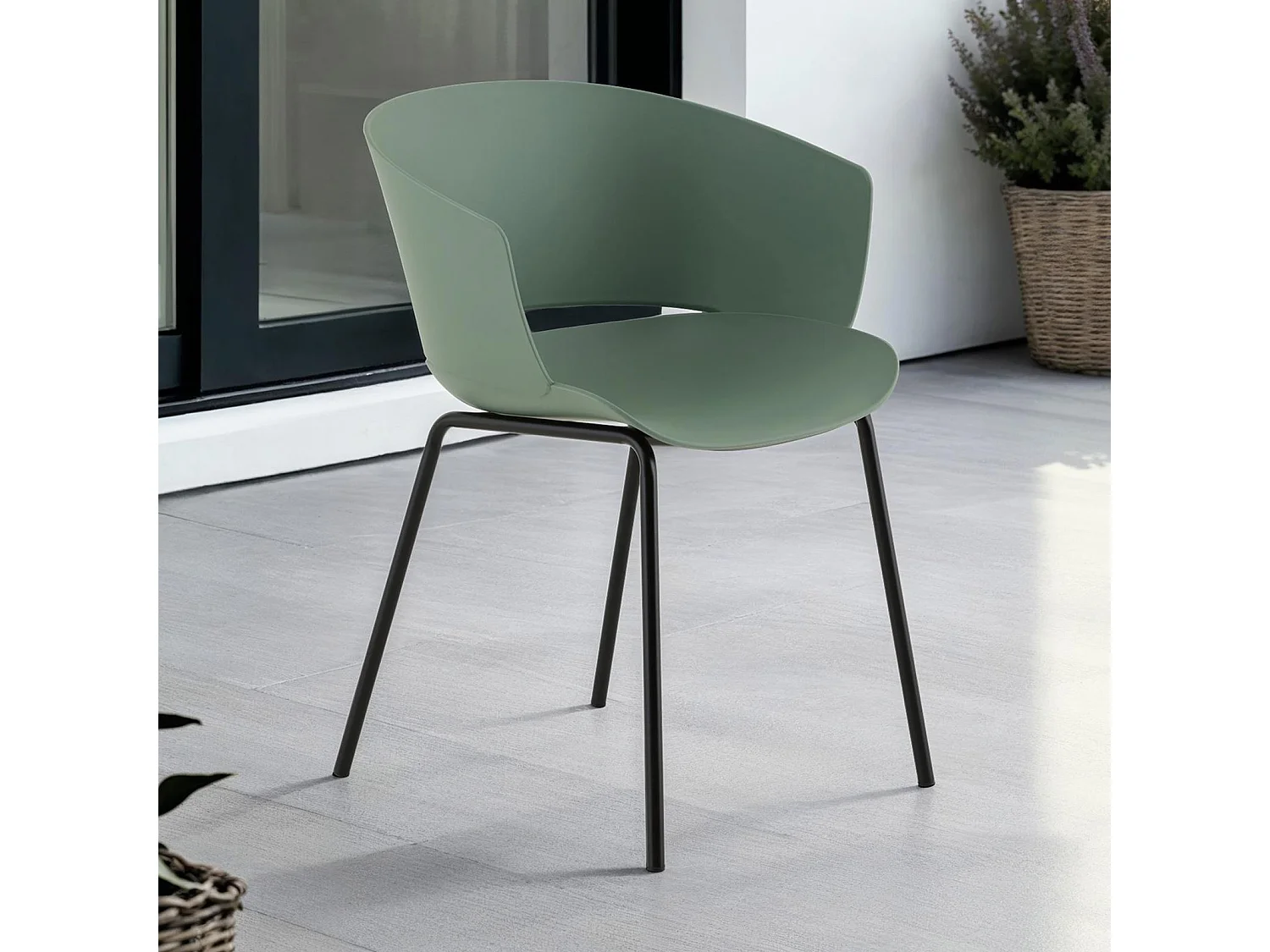 Lot de 4 chaises de jardin NIVEL fauteuil d'extérieur en plastique vert résistant aux UV et pieds en métal noir