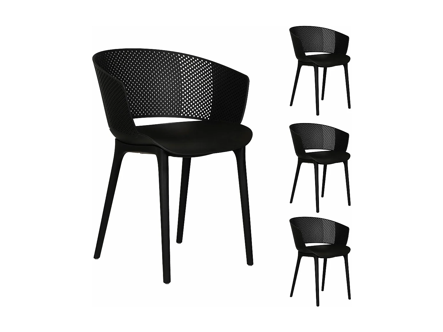 Lot de 4 chaises de jardin OLINDO noir, chaise d'extérieur pour terrasse avec protection anti-UV