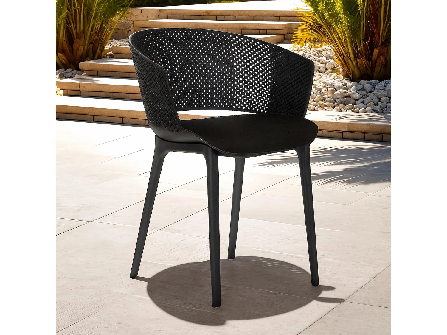 Lot de 4 chaises de jardin OLINDO noir, chaise d'extérieur pour terrasse avec protection anti-UV