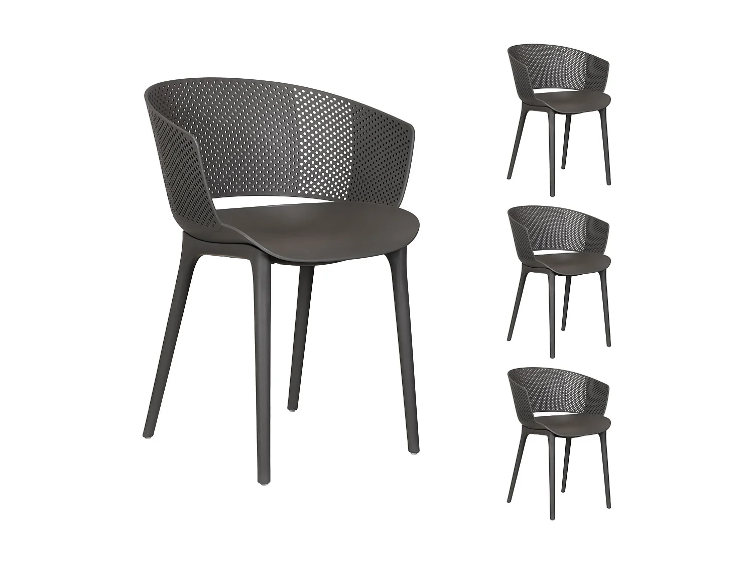 Lot de 4 chaises de jardin OLINDO en plastique gris, chaise d'extérieur pour terrasse avec protection anti-UV