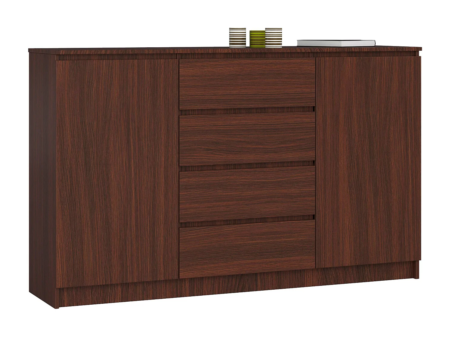 Grande Commode pour le salon AKORD K160 Wengé 160 cm 2 portes 4 tiroirs façade Wengé 4 étagères 160x40x99 cm