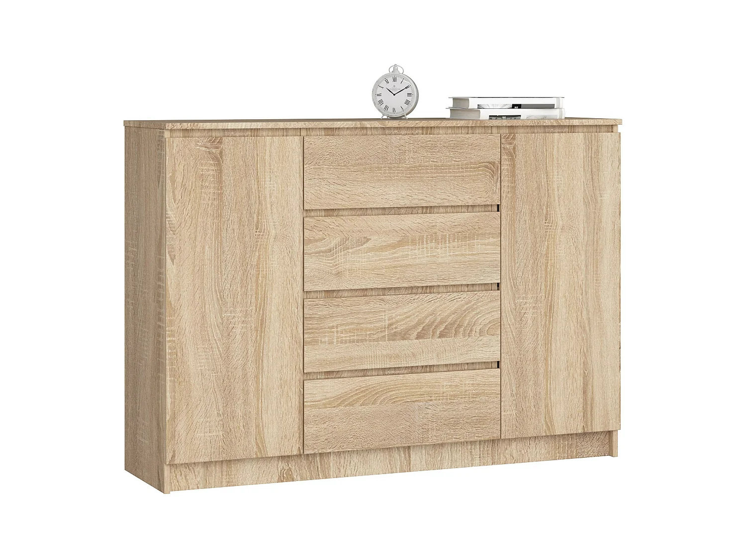 Commode AKORD K140 Chêne Sonoma 138 cm 2 portes 4 tiroirs façade Chêne Sonoma 4 étagères 138x40x99 cm