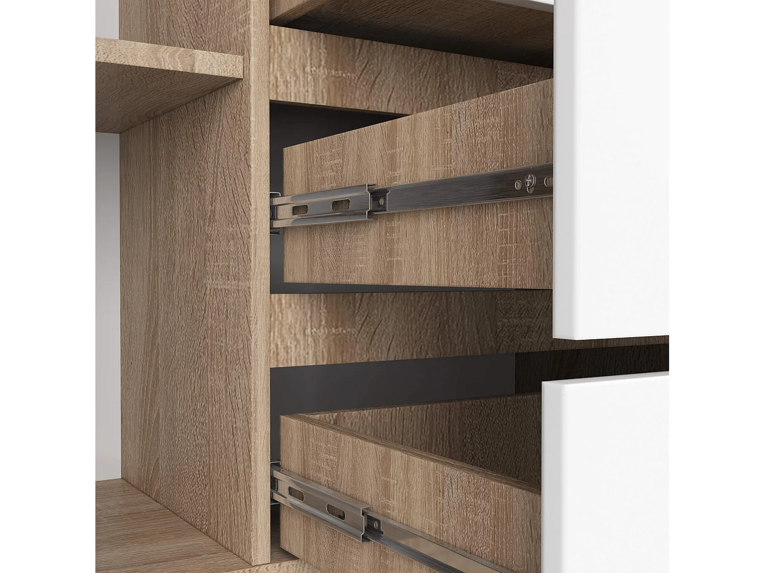 Kommode AKORD K160 Sonoma-Eiche 160 cm 2 Türen 4 Schubladen 4 Ebenen Front Weiß B160 x H99 x T40 cm