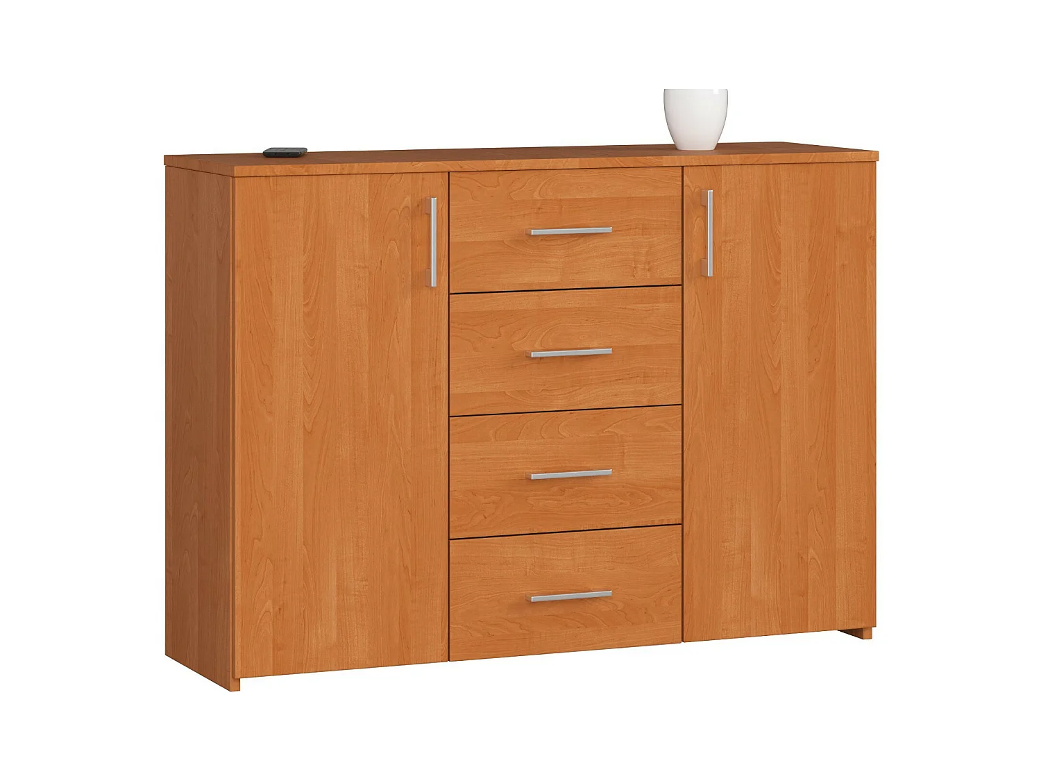 Commode AKORD K45 Aulne 110 cm 2 portes 4 tiroirs façade Aulne 4 étagères 110x35x80 cm