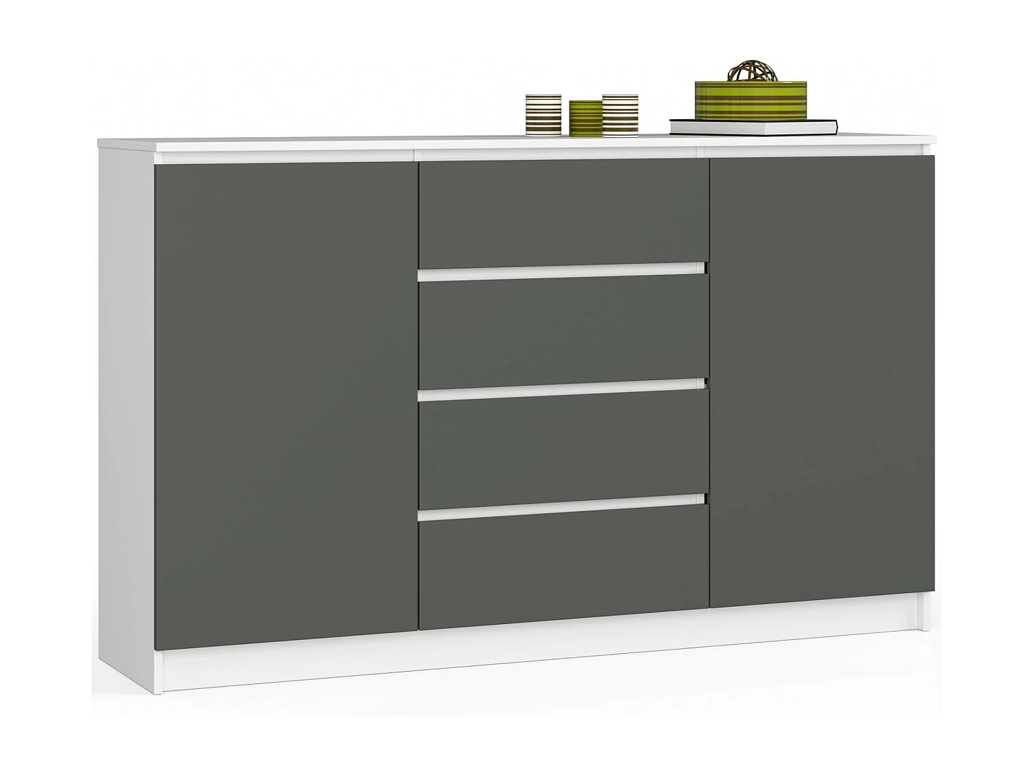 Cassettiera AKORD K160 Bianca 160 cm 2 ante 4 cassetti inserto frontale Grigio Grafite 160x40x99 cm
