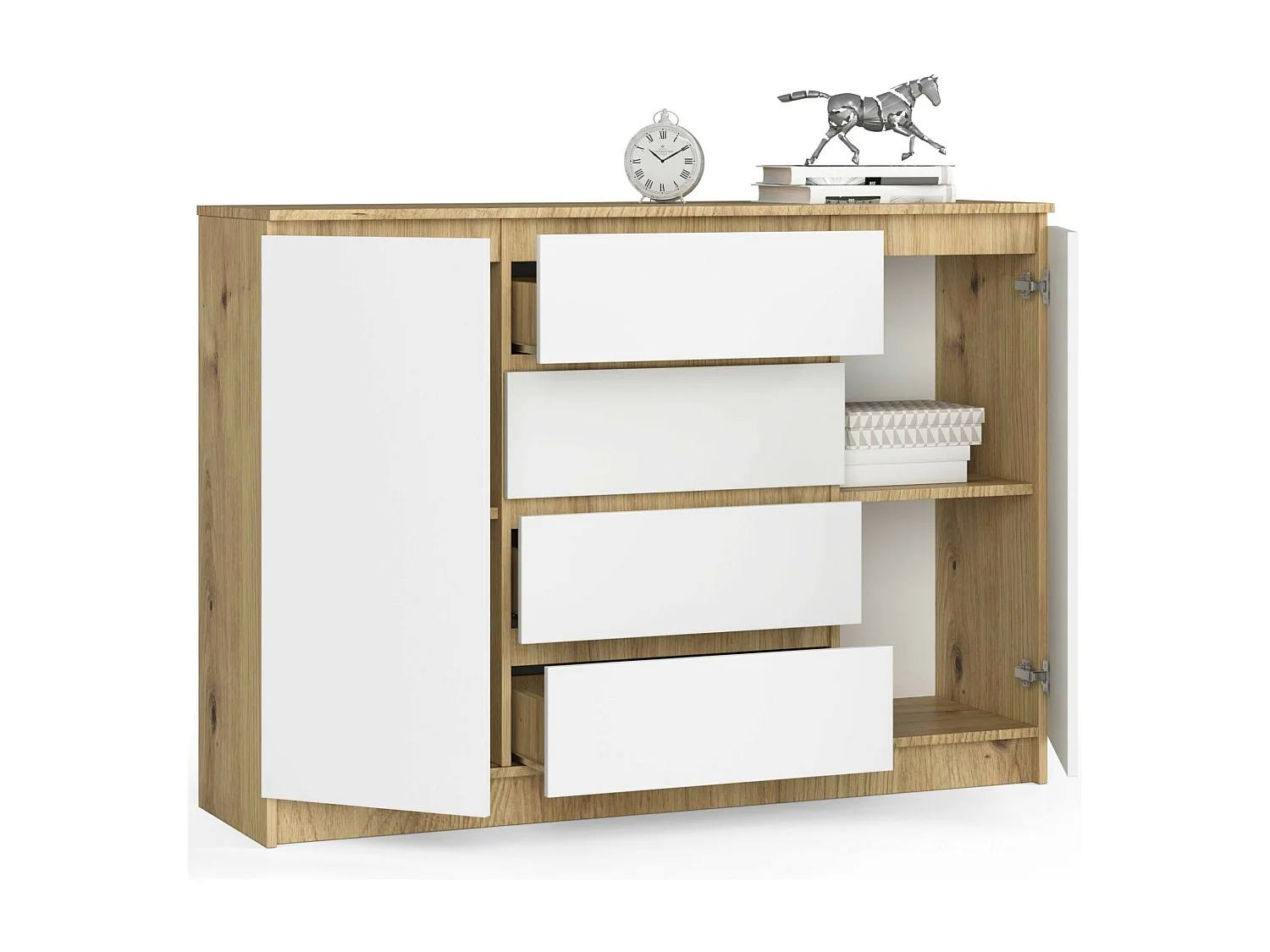 Ladekast K140 met 4 Lades en 2 Deuren / AKORD Furniture Factory / Artisan Eik - Wit / 138 x 99 x 40 cm