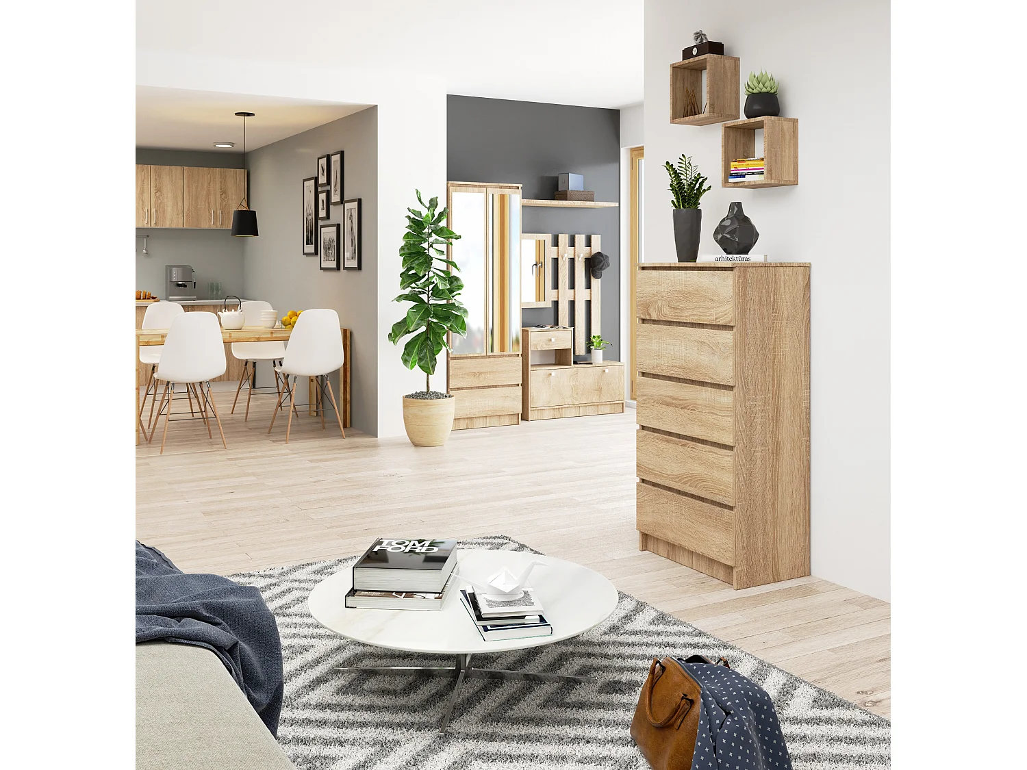 Ladekast K60 met 5 Lades / AKORD Furniture Factory / Sonoma Eik / 60 x 121 x 40 cm