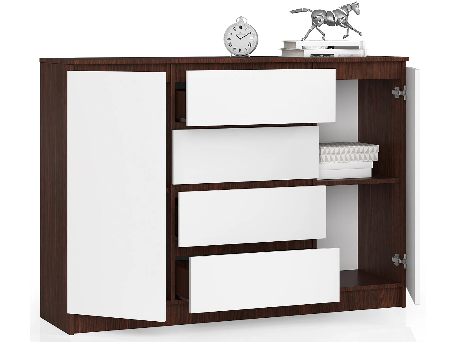 Komoda AKORD K140 Wenge 138 cm 2 drzwi 4 szuflady kolor Biały mat 4 półki 138x40x99 cm