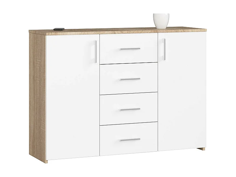 Cassettiera AKORD K45 Cassettiera Sonoma Quercia 110 cm 2 ante 4 cassetti inserto frontale Bianco 110x35x80 cm