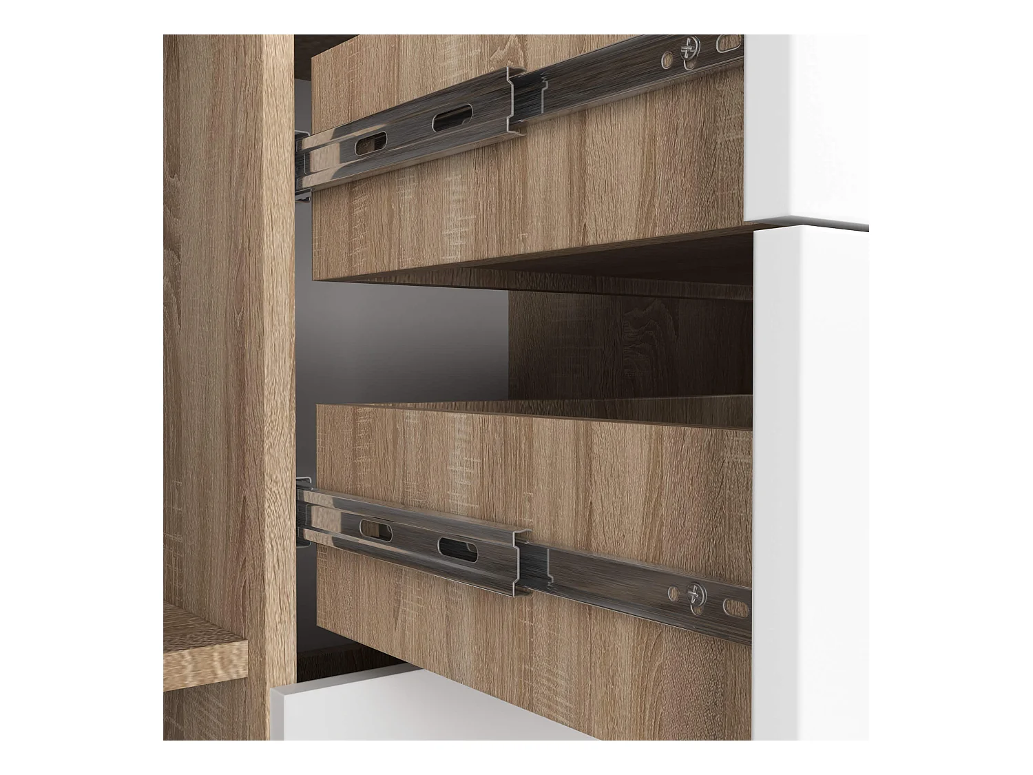 Kommode AKORD K45 Sonoma-Eiche 110 cm 2 Türen 4 Schubladen 4 Ebenen Front Weiß B110 x H80 x T35 cm