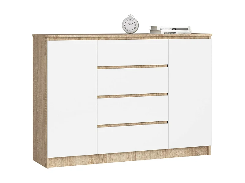 Ladekast K140 met 4 Lades en 2 Deuren / AKORD Furniture Factory / Sonoma Eik - Wit / 138 x 99 x 40 cm
