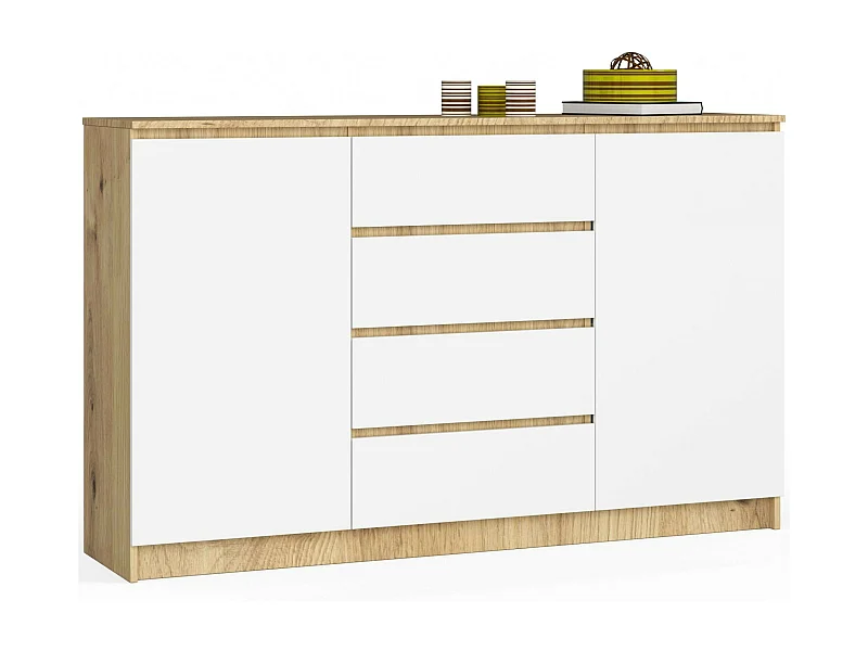 Komoda AKORD K160 Dąb Artisan 160 cm 2 drzwi 4 szuflady kolor Biały mat 4 półki 160x40x99 cm