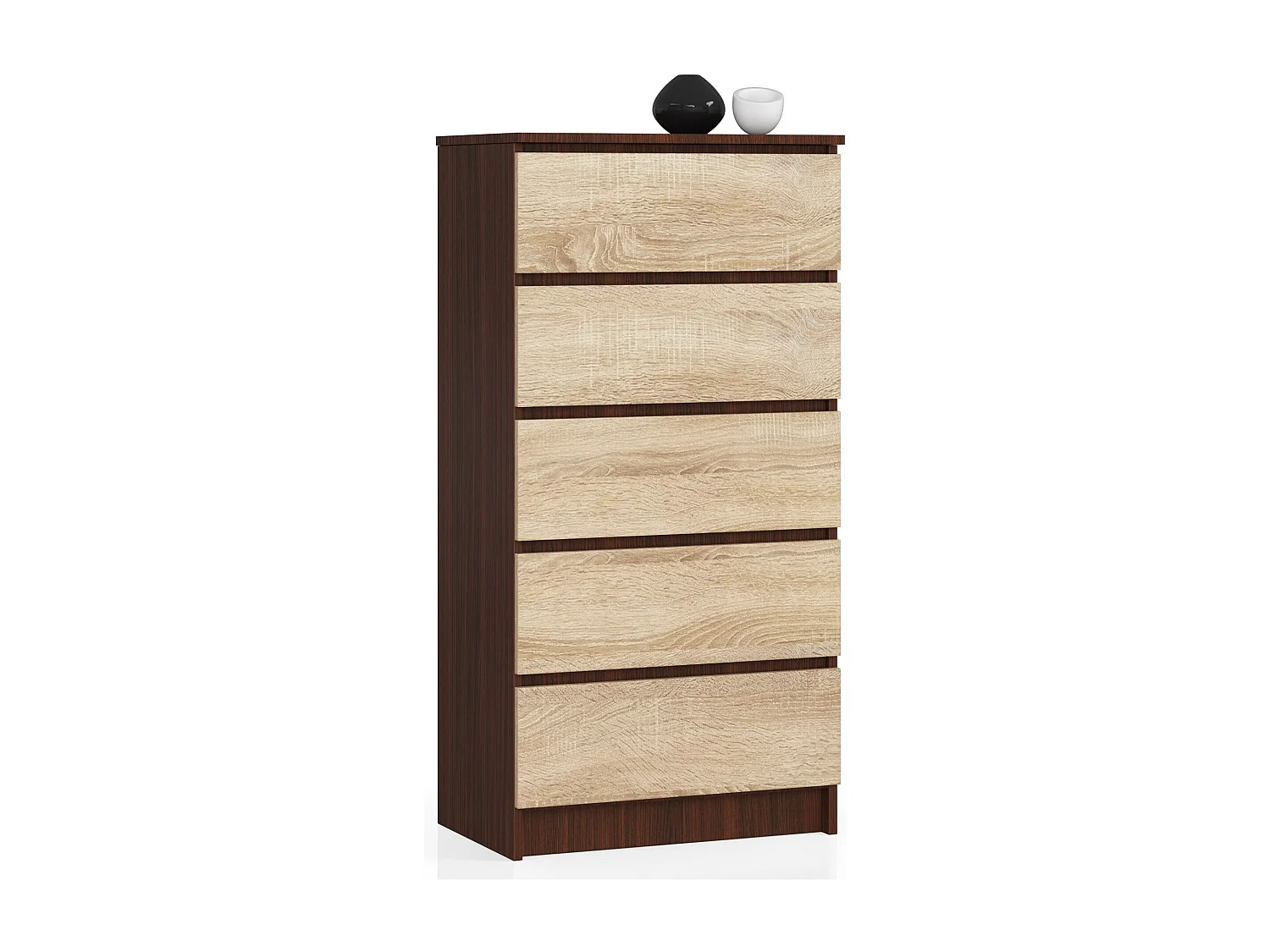Commode AKORD K60 Wengé 60 cm 5 tiroirs façade Chêne Sonoma 60x40x121 cm