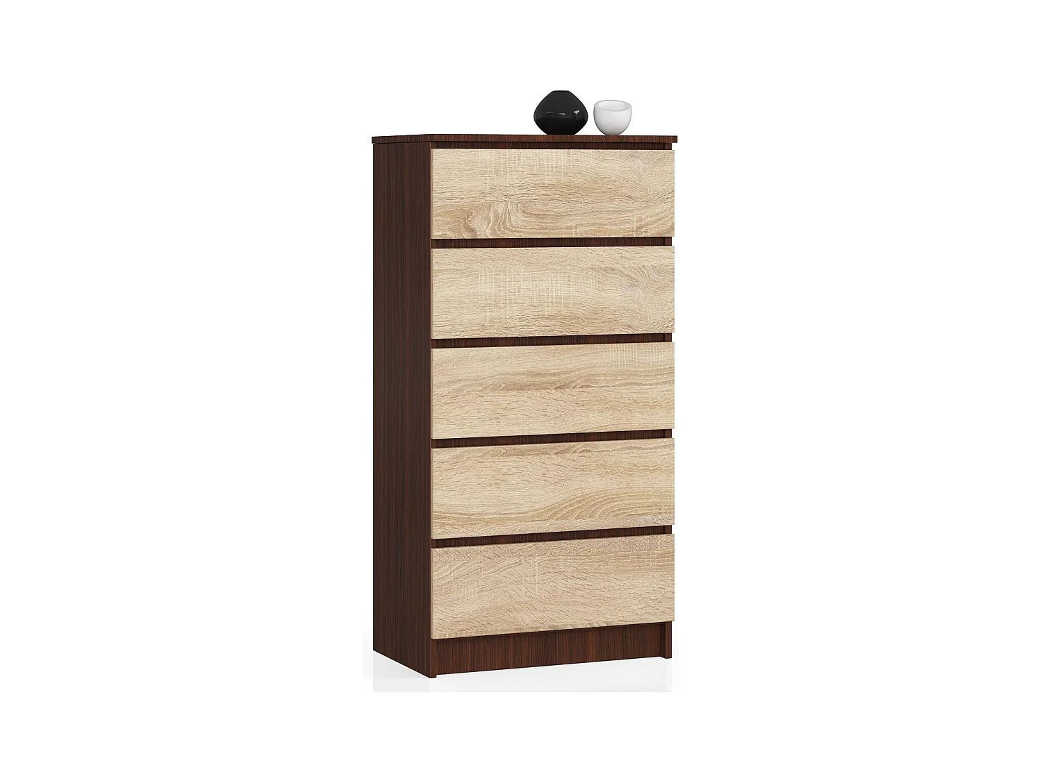 Commode AKORD K60 Wengé 60 cm 5 tiroirs façade Chêne Sonoma 60x40x121 cm