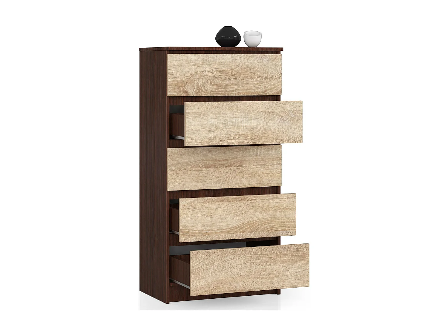 Commode AKORD K60 Wengé 60 cm 5 tiroirs façade Chêne Sonoma 60x40x121 cm
