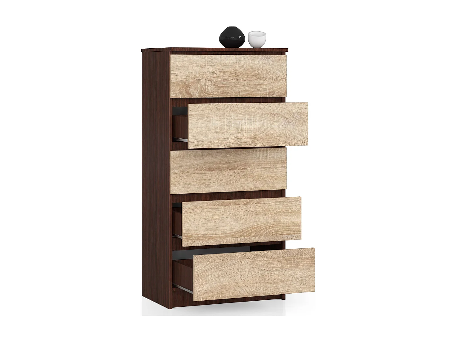 Commode AKORD K60 Wengé 60 cm 5 tiroirs façade Chêne Sonoma 60x40x121 cm