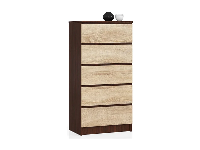Cassettiera AKORD K60 Cassettiera Wengé 60 cm 5 cassetti inserto frontale Sonoma Quercia 60x40x121 cm
