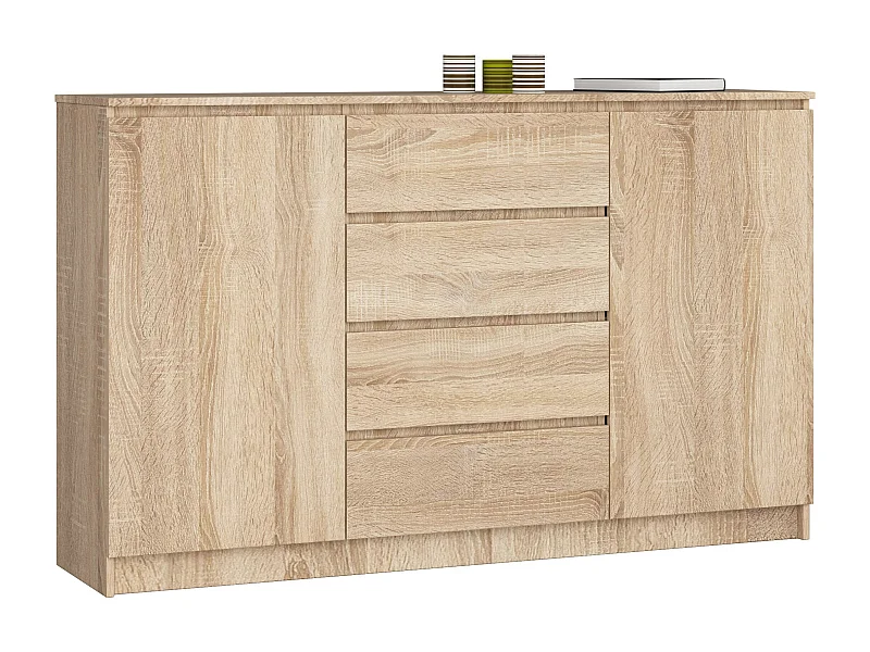 Kommode K160 2D4L Stenen Eik Sonoma - 160x99x40 cm, 4 Lades, 2 Deuren, Mat Laminaat, ABS Randen, Zelfmontage
