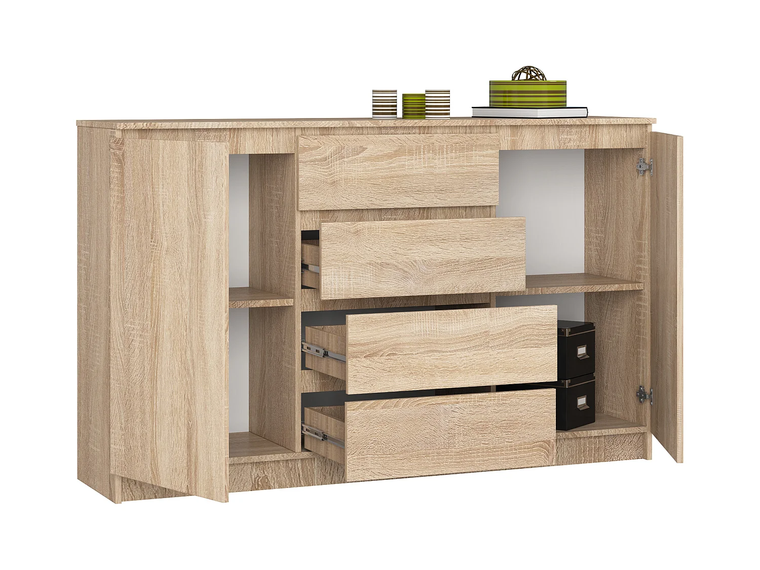 Kommode AKORD K160 Sonoma-Eiche 160 cm 2 Türen 4 Schubladen 4 Ebenen B160 x H99 x T40 cm