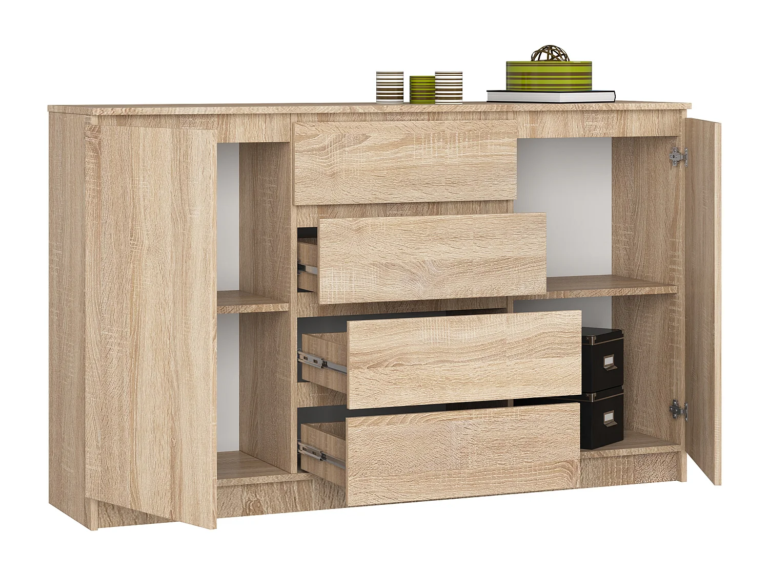Ladekast K160 met 4 Lades en 2 Deuren / AKORD Furniture Factory / Sonoma Eik / 160 x 99 x 40 cm